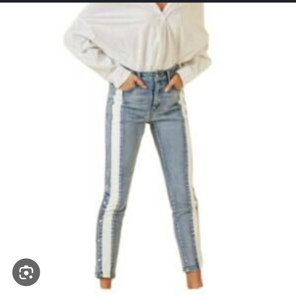 Hayden Denim Skinny Jeans with White Stripes